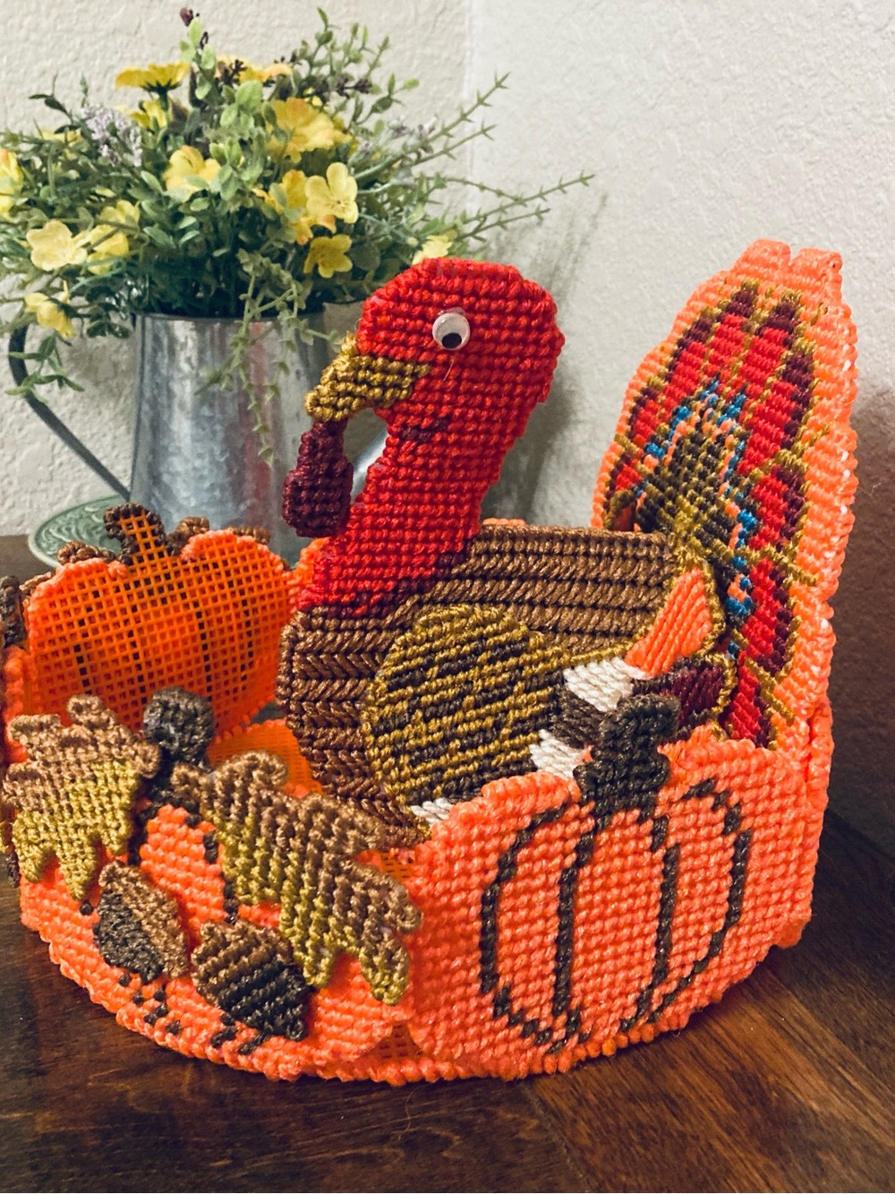 Fall Thanksgiving Turkey Plastic Canvas Candy Bowl Centerpiece - Picture 13 of 14
